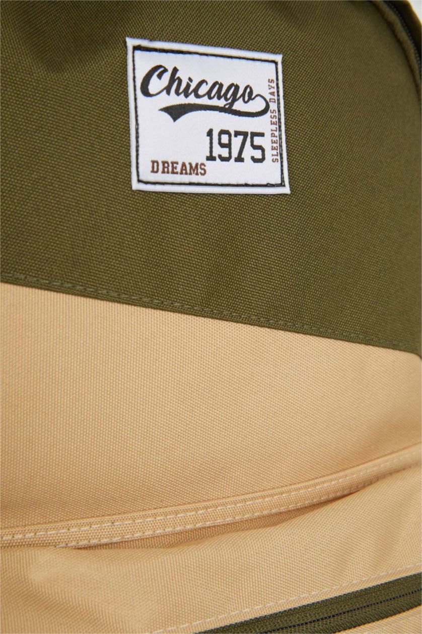 MAN Beige Unisex Waterproof Fabric School Backpack