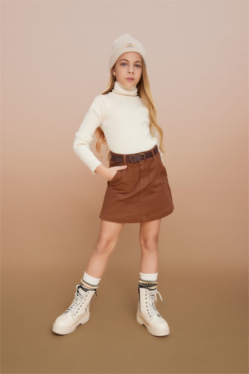 Девочки и подростки Коричневый Юбка из габардина для девочек