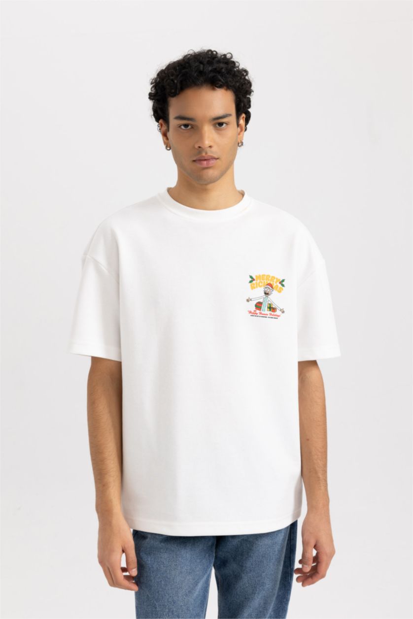 Erkek Ekru Comfort Fıt Kısa Kollu Tişört