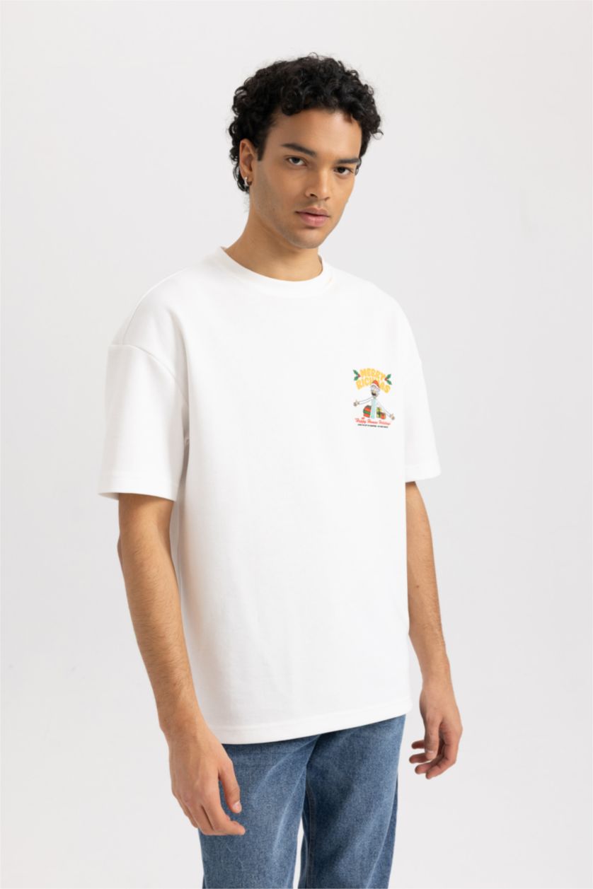 Erkek Ekru Comfort Fıt Kısa Kollu Tişört