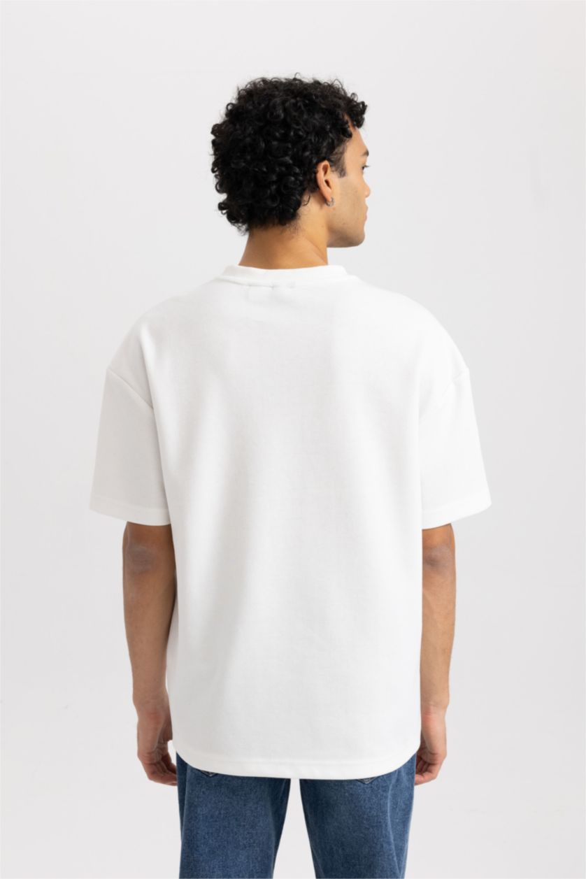 Erkek Ekru Comfort Fıt Kısa Kollu Tişört