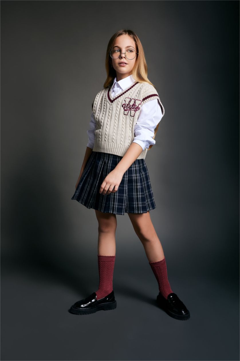 FILLES Marin Jupe De Collège Plissée à Carreaux Pour Fille
