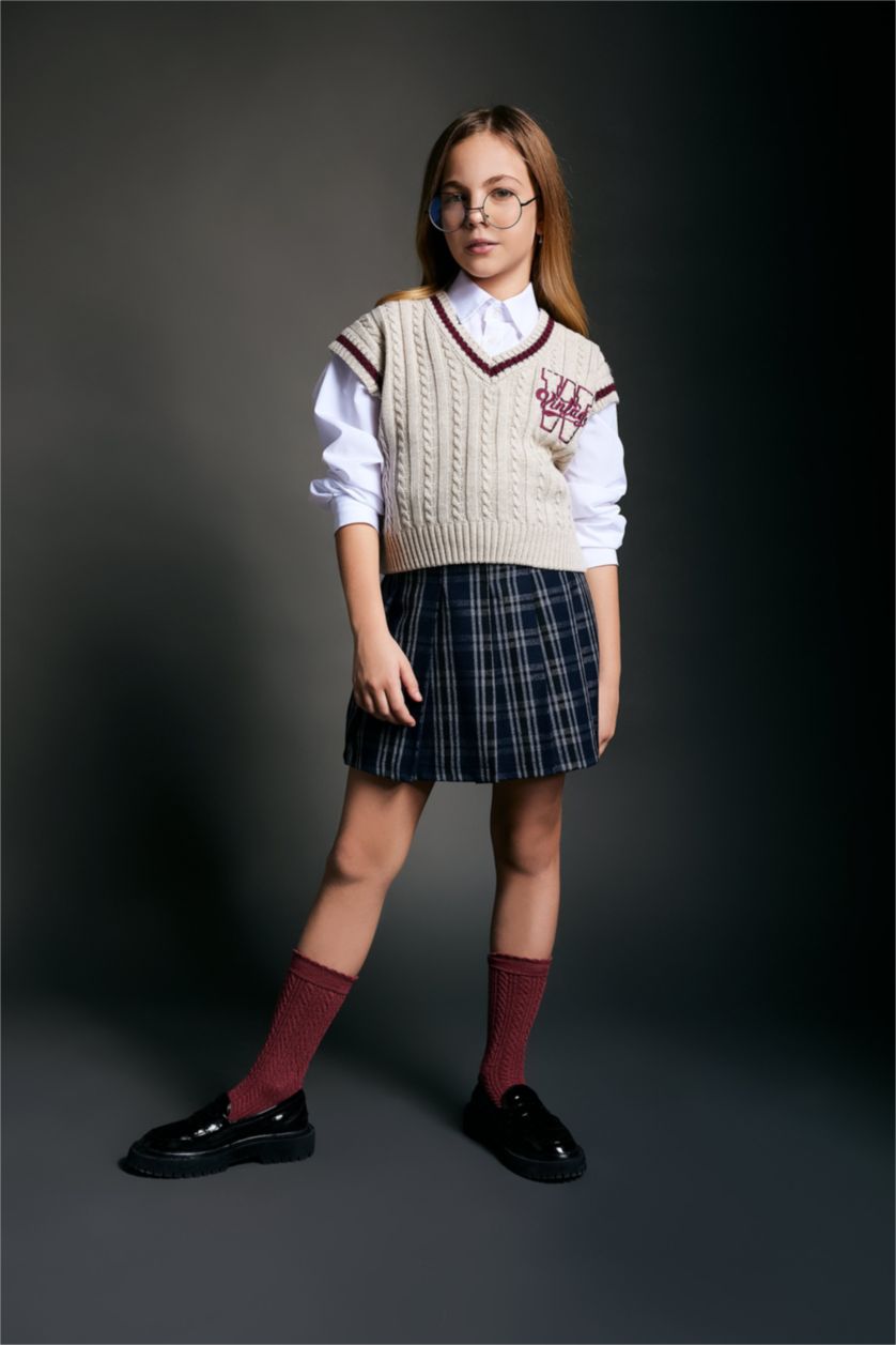 FILLES Marin Jupe De Collège Plissée à Carreaux Pour Fille