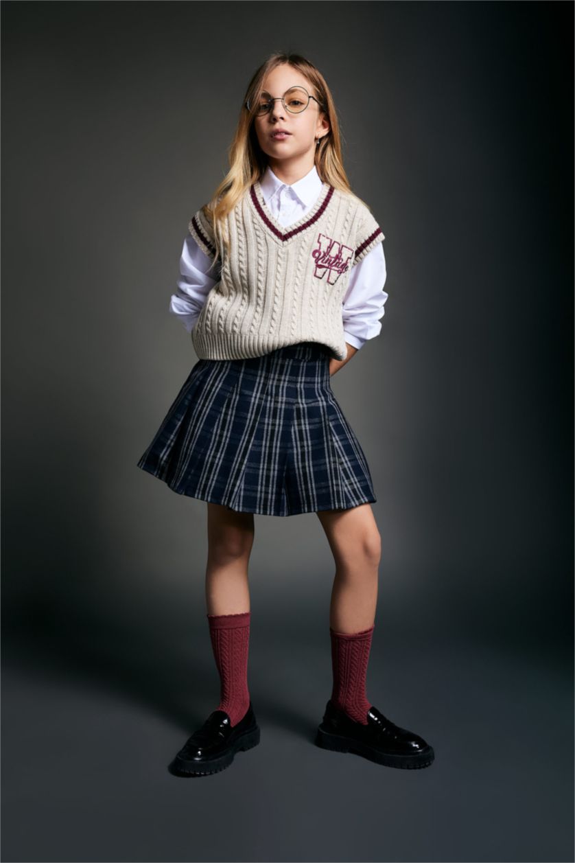 FILLES Marin Jupe De Collège Plissée à Carreaux Pour Fille