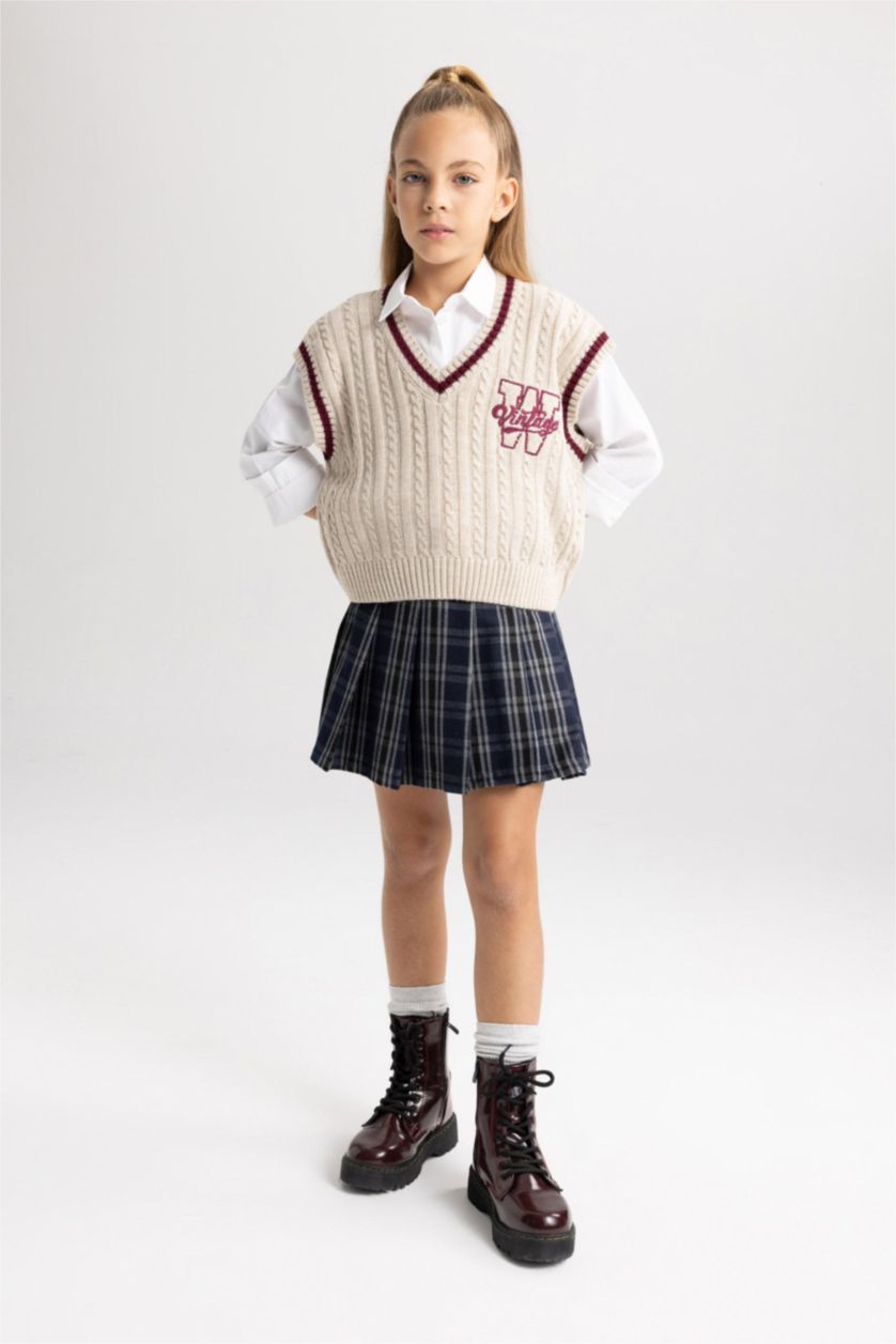 FILLES Marin Jupe De Collège Plissée à Carreaux Pour Fille