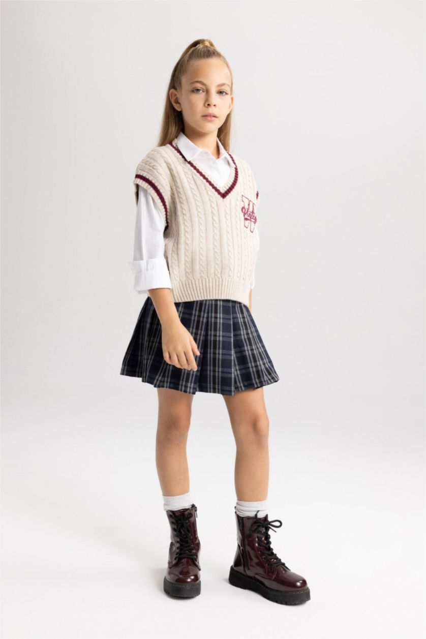 FILLES Marin Jupe De Collège Plissée à Carreaux Pour Fille