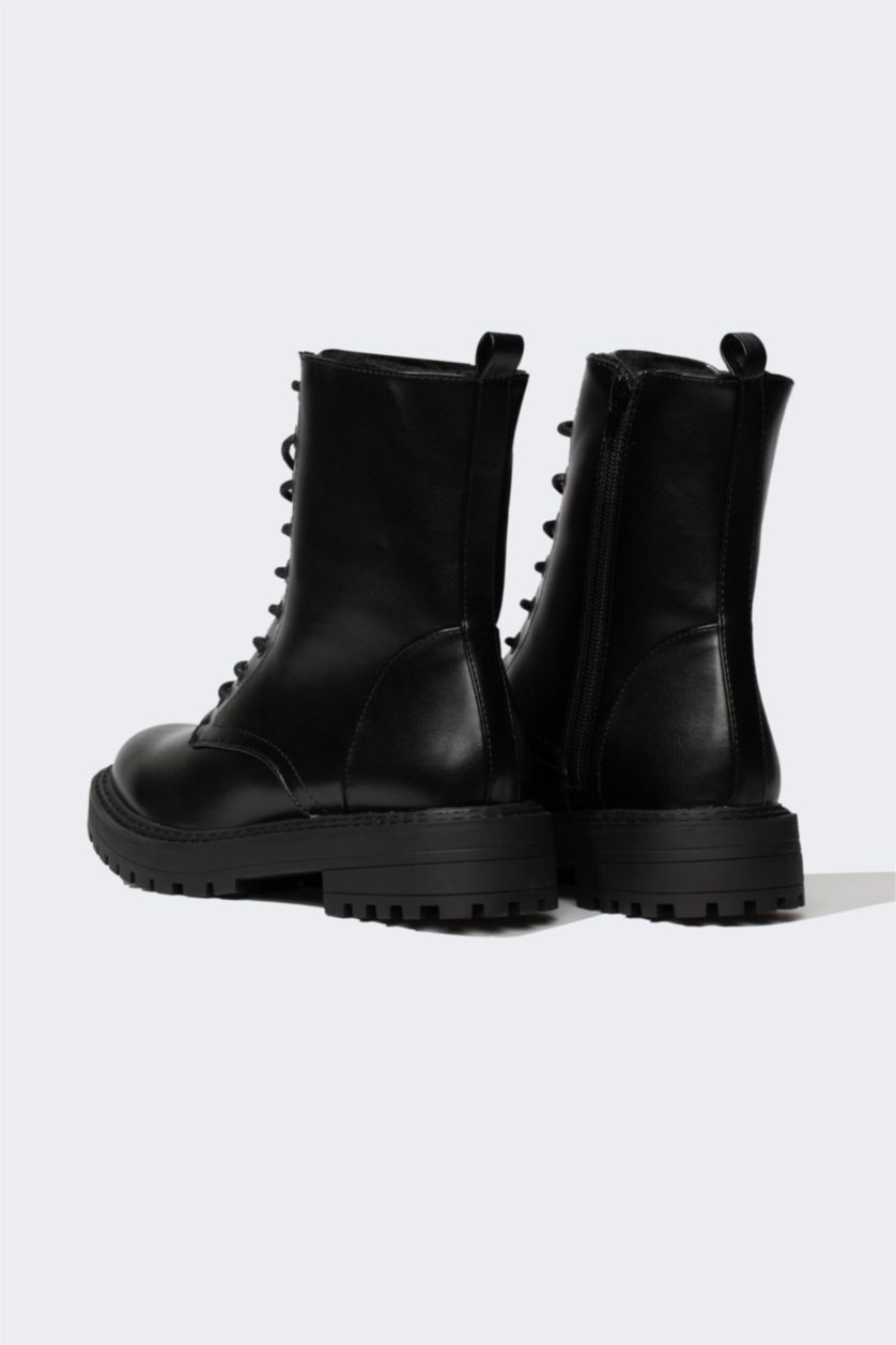 نساء أسود بوت بكعب سميك برباط وسحاب