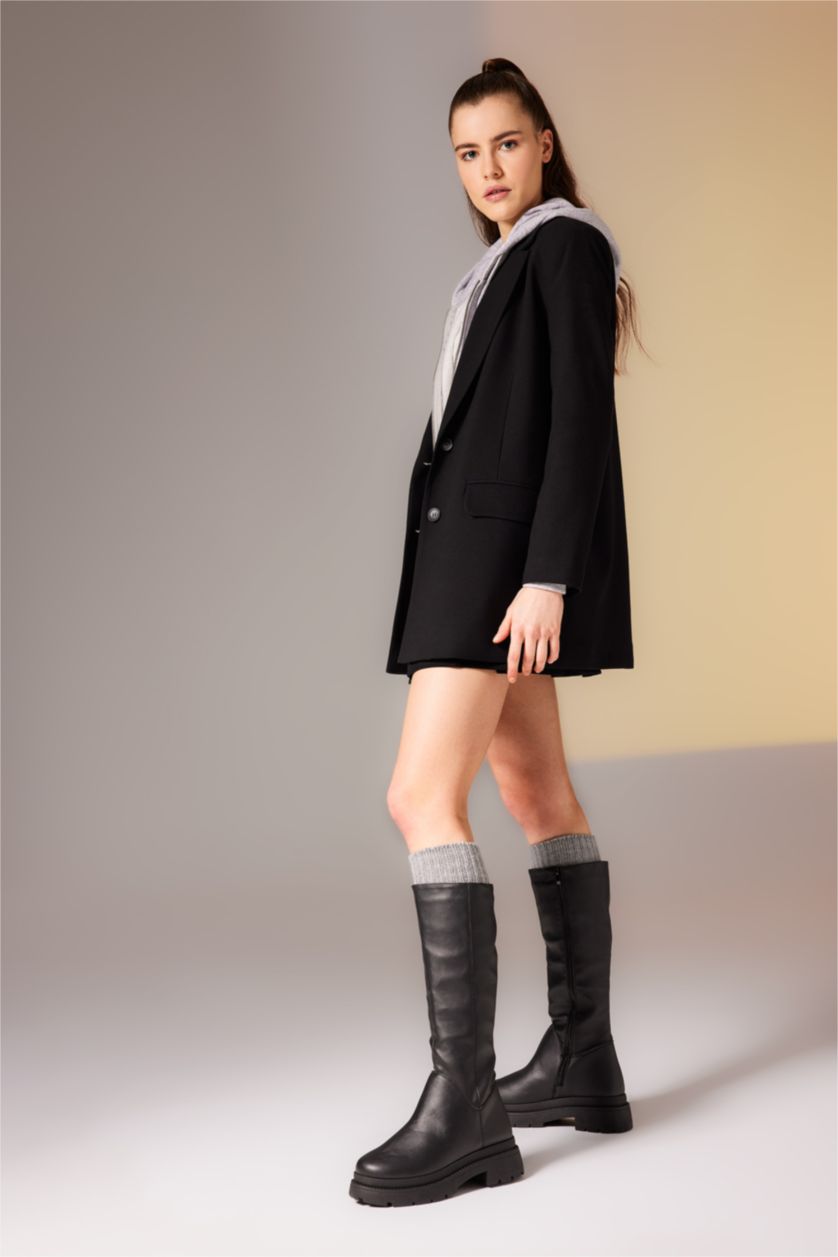 FEMME Noir Bottes d'Hiver En Cuir Synthétique à Semelle Épaisse Pour Femme