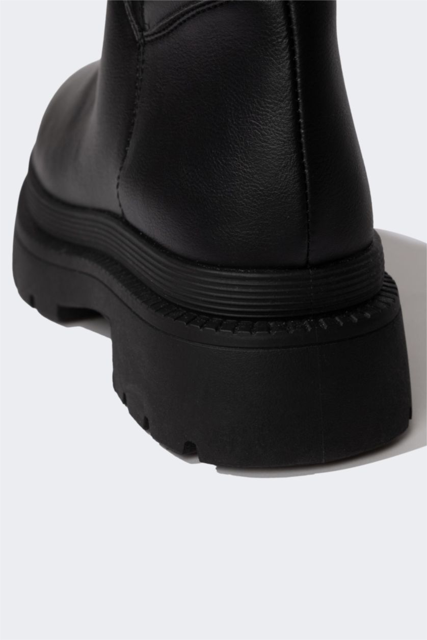 FEMME Noir Bottes d'Hiver En Cuir Synthétique à Semelle Épaisse Pour Femme