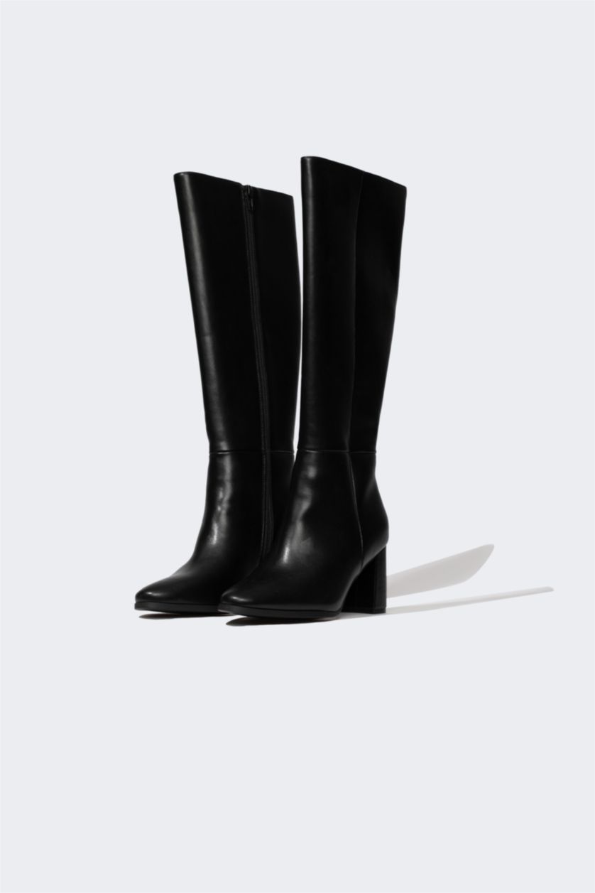 FEMME Noir Bottes Cuir Synthétique à Semelle Compensée à Fermeture Éclair Pour Femme