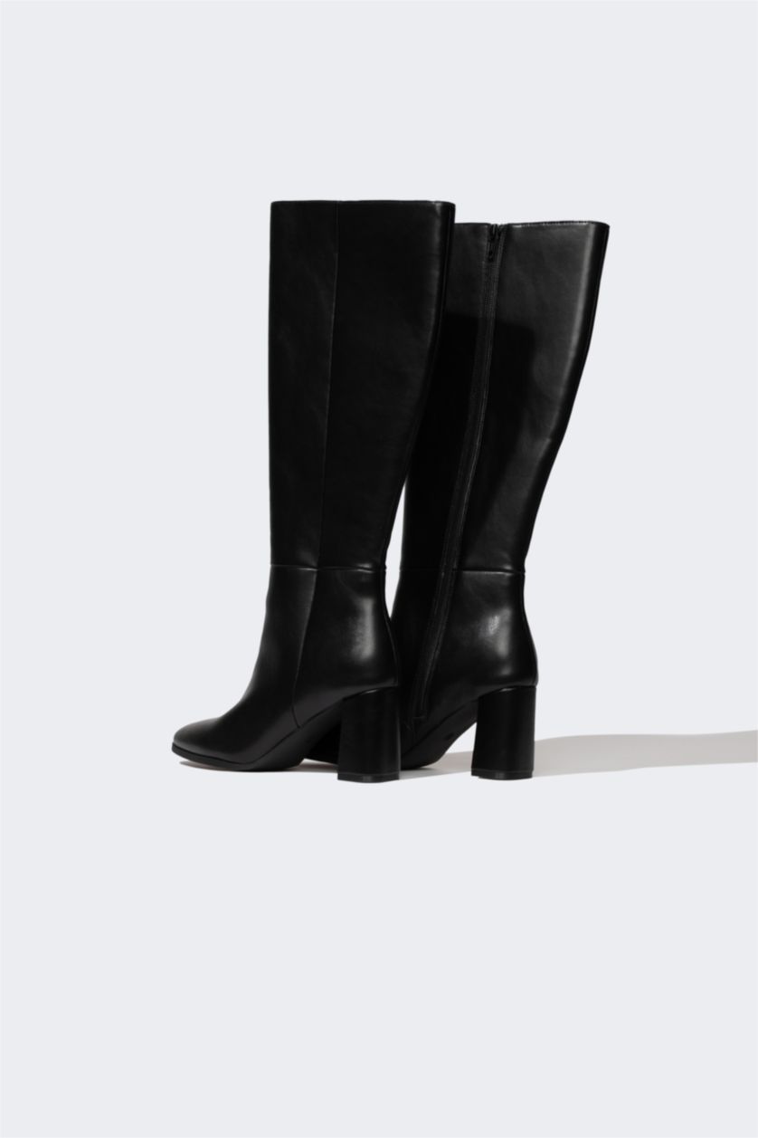 FEMME Noir Bottes Cuir Synthétique à Semelle Compensée à Fermeture Éclair Pour Femme