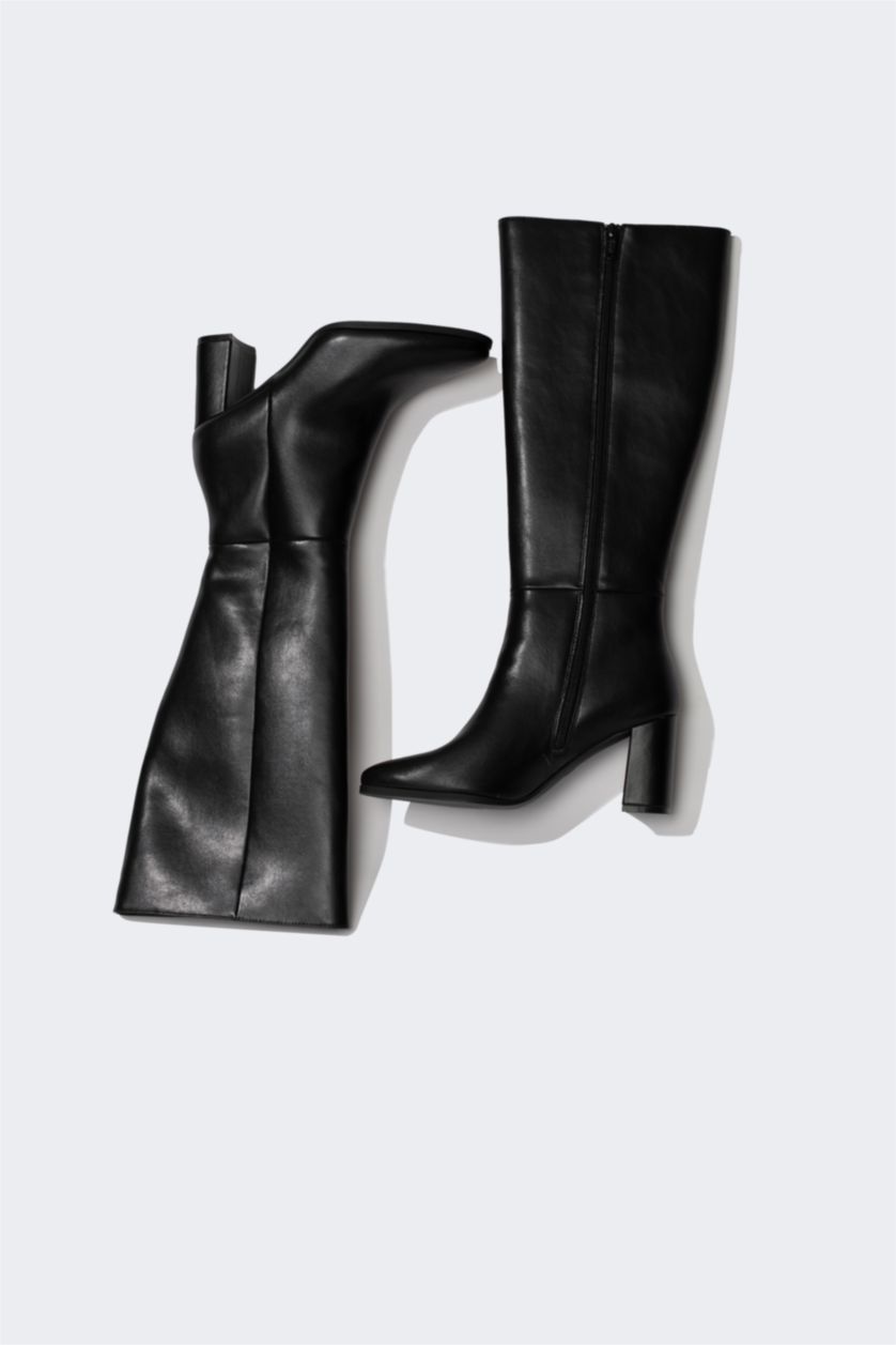 FEMME Noir Bottes Cuir Synthétique à Semelle Compensée à Fermeture Éclair Pour Femme