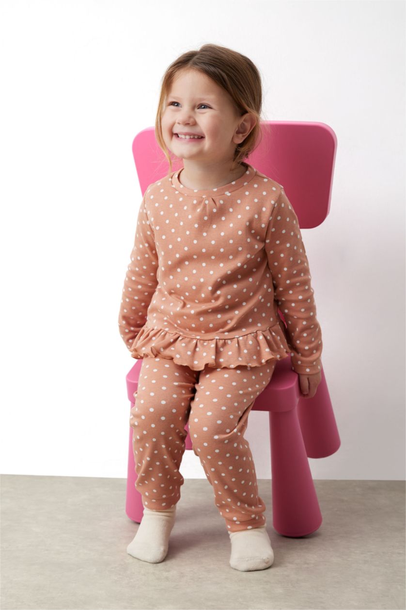 BÉBÉ FILLE Marron Clair Ensemble Pyjama Coupe Régulière Col Rond Pointé à Manches Longues Pour BéBé Fille - 2 Pièces