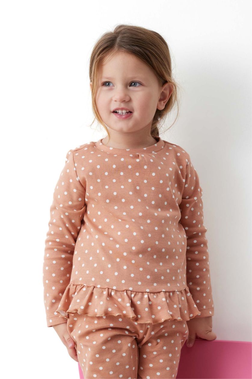 BÉBÉ FILLE Marron Clair Ensemble Pyjama Coupe Régulière Col Rond Pointé à Manches Longues Pour BéBé Fille - 2 Pièces