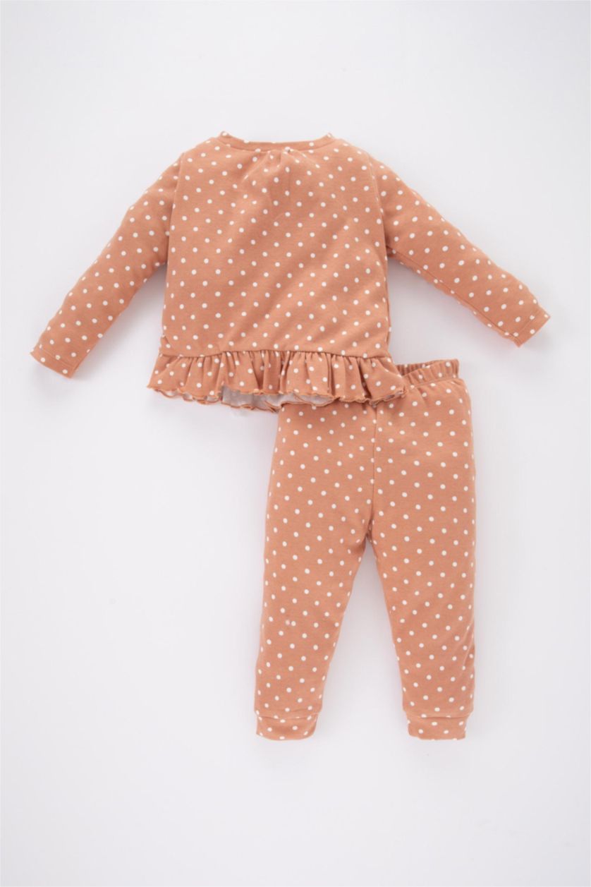 BÉBÉ FILLE Marron Clair Ensemble Pyjama Coupe Régulière Col Rond Pointé à Manches Longues Pour BéBé Fille - 2 Pièces