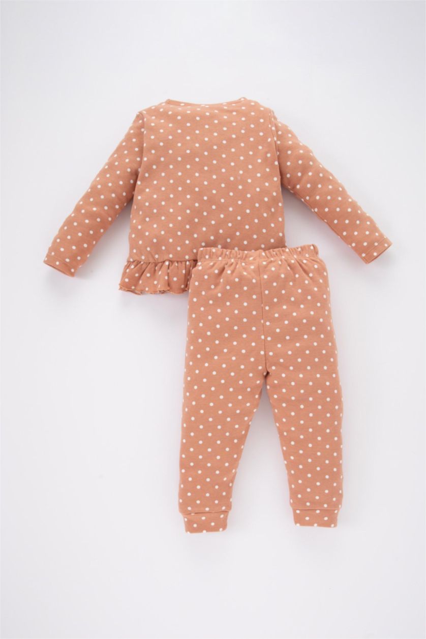 BÉBÉ FILLE Marron Clair Ensemble Pyjama Coupe Régulière Col Rond Pointé à Manches Longues Pour BéBé Fille - 2 Pièces