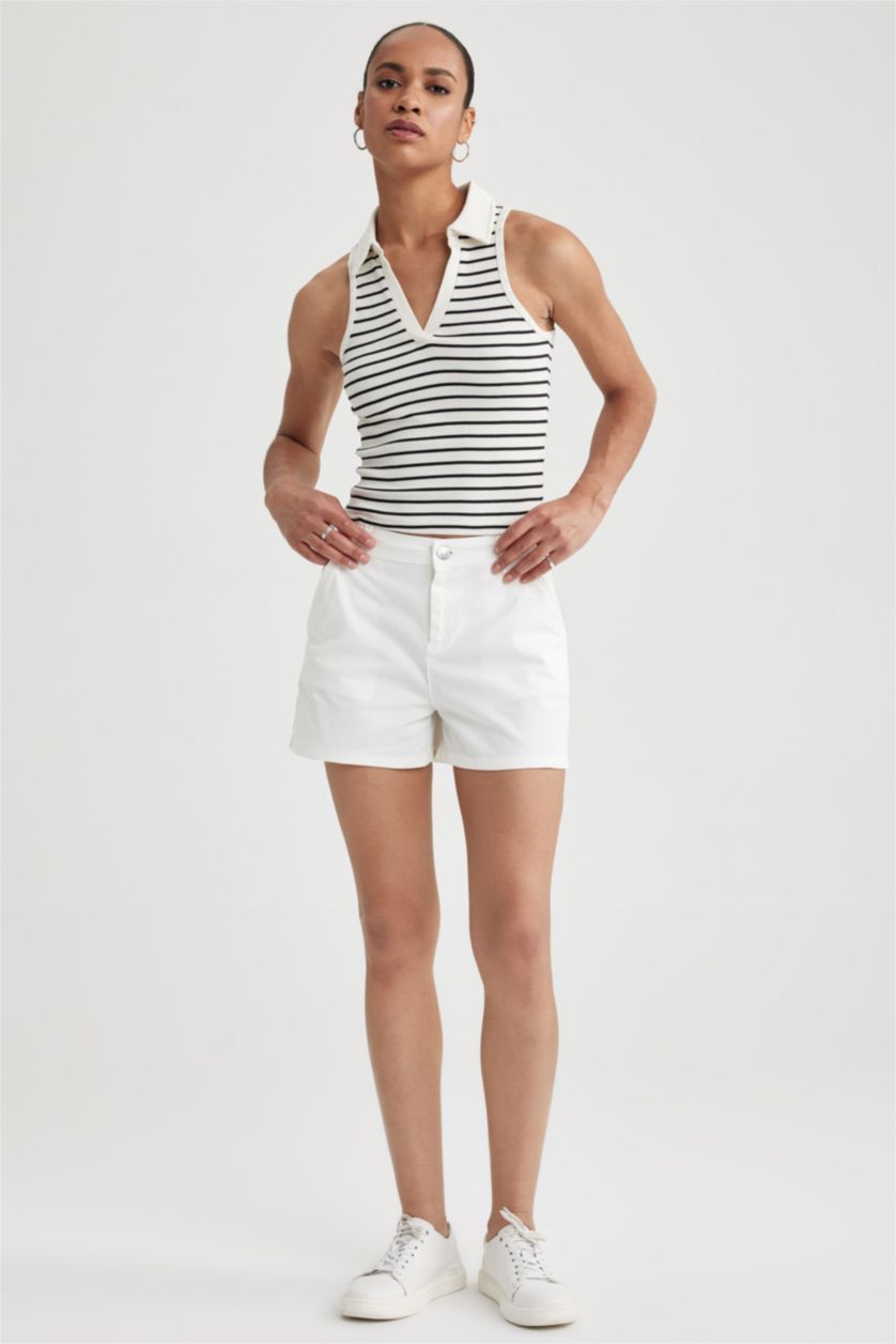 WOMAN White Gabardine High Waist Wide Leg Shorts