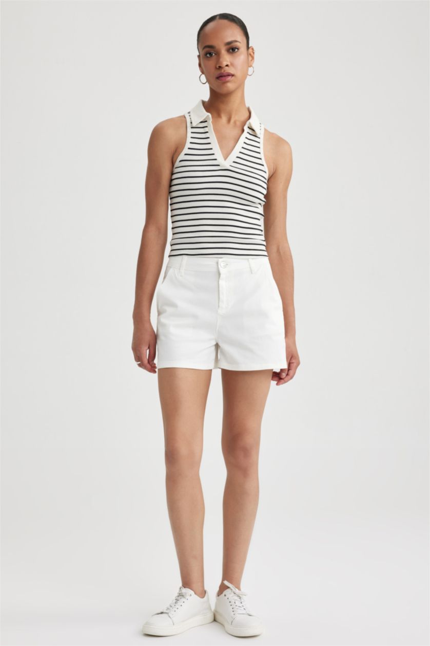 WOMAN White Gabardine High Waist Wide Leg Shorts