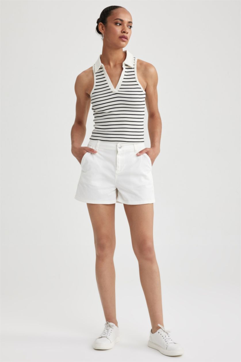 WOMAN White Gabardine High Waist Wide Leg Shorts