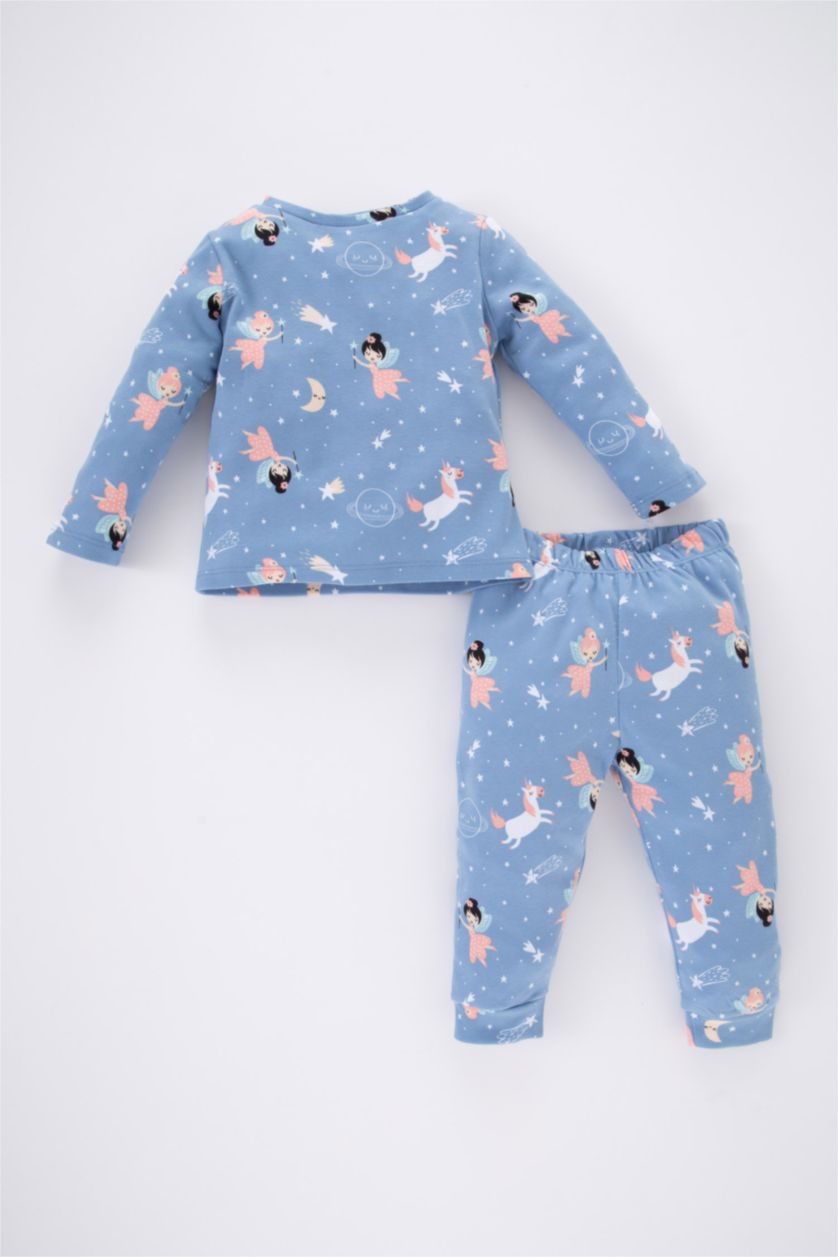 BABY GIRL Blue 2 piece Regular Fit Crew Neck Knitted Pyjamas