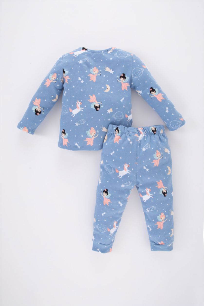 BABY GIRL Blue 2 piece Regular Fit Crew Neck Knitted Pyjamas