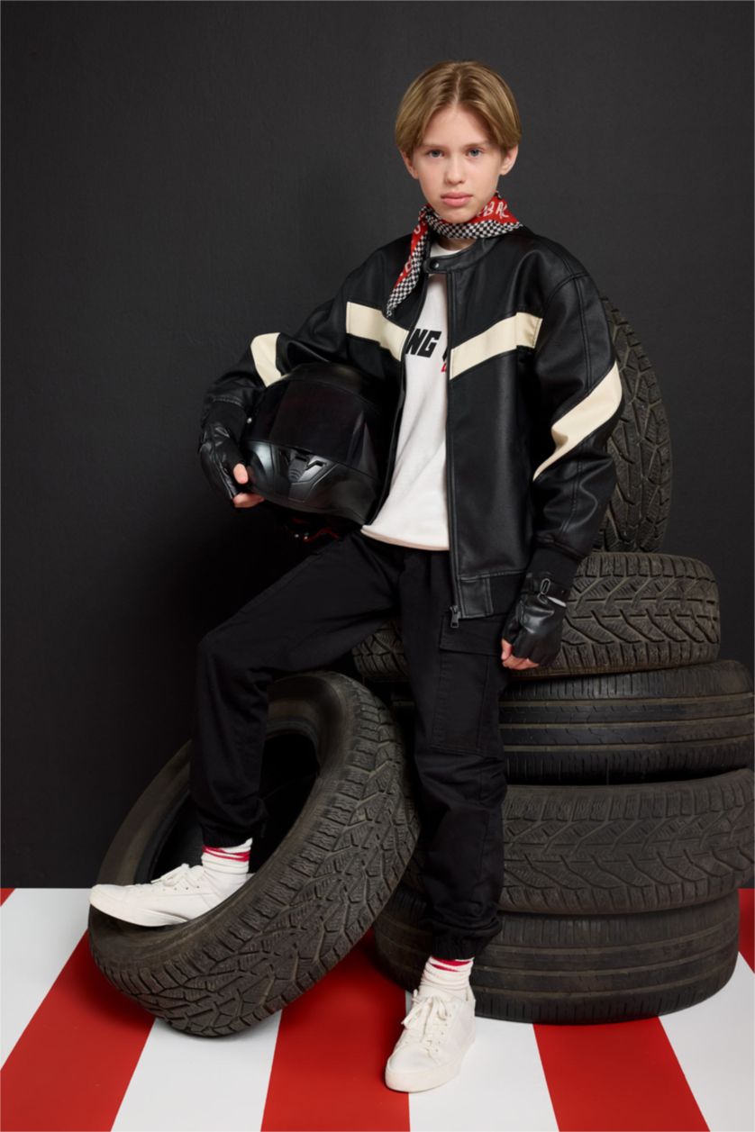 BOYS & TEENS Black Cargo Jogger Gabardine Trousers