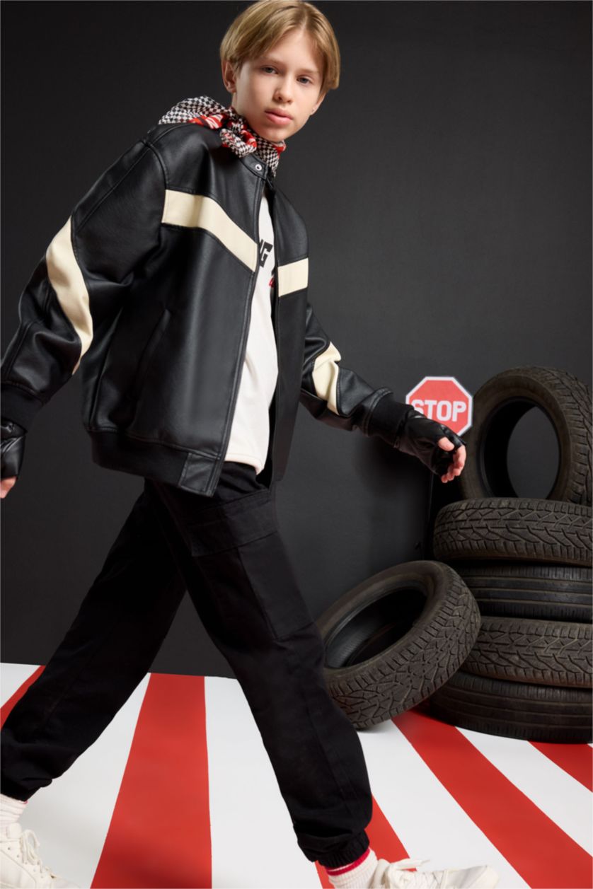 BOYS & TEENS Black Cargo Jogger Gabardine Trousers