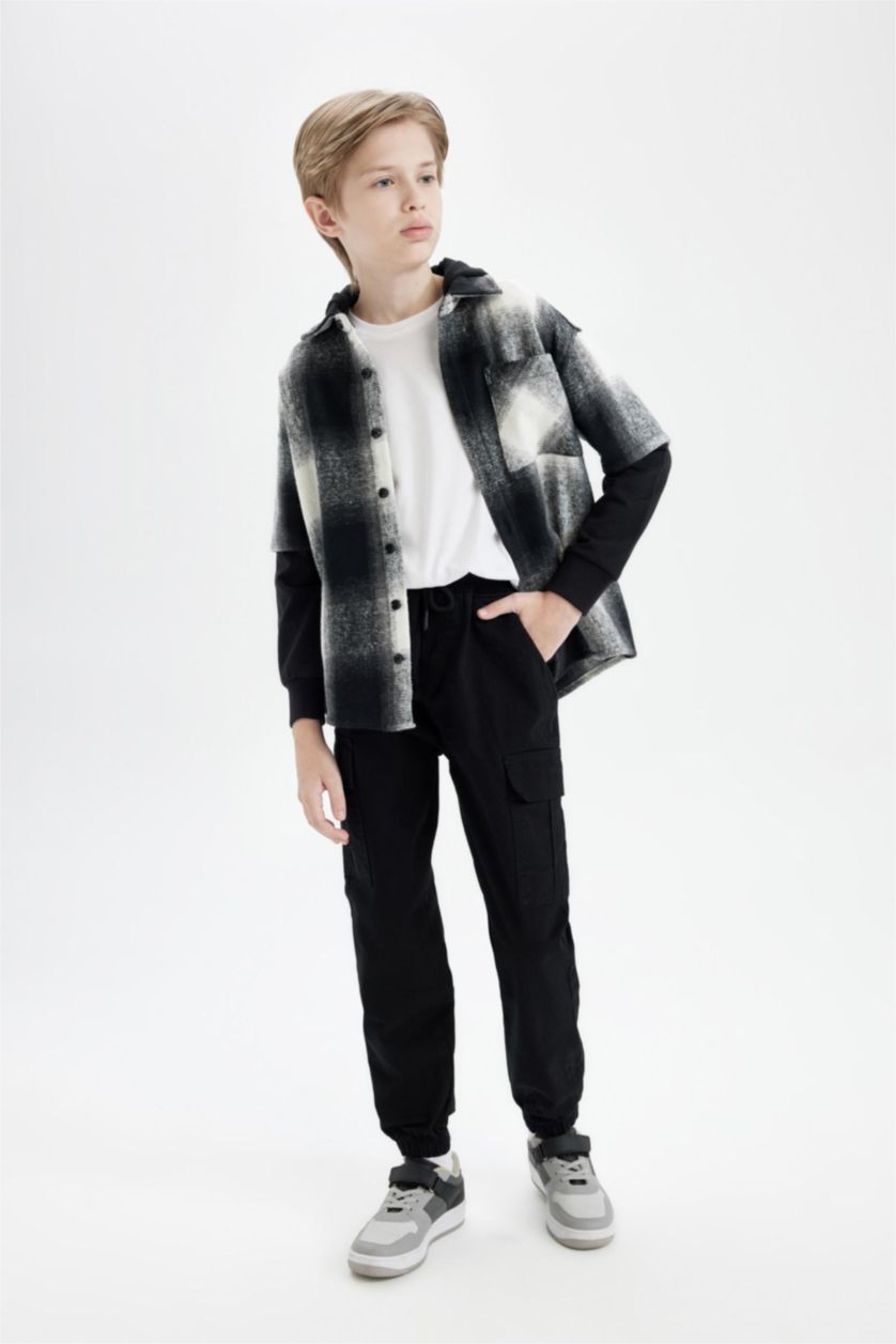 BOYS & TEENS Black Cargo Jogger Gabardine Trousers