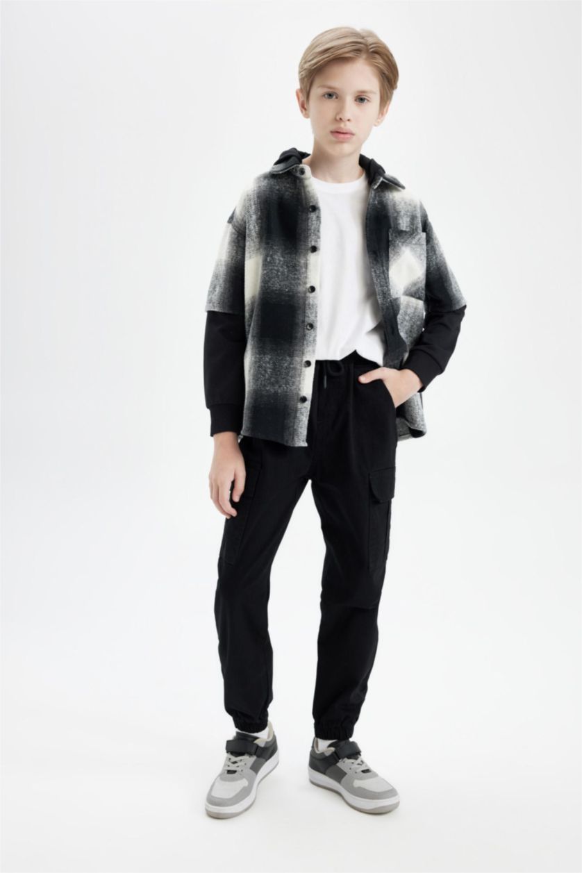 BOYS & TEENS Black Cargo Jogger Gabardine Trousers