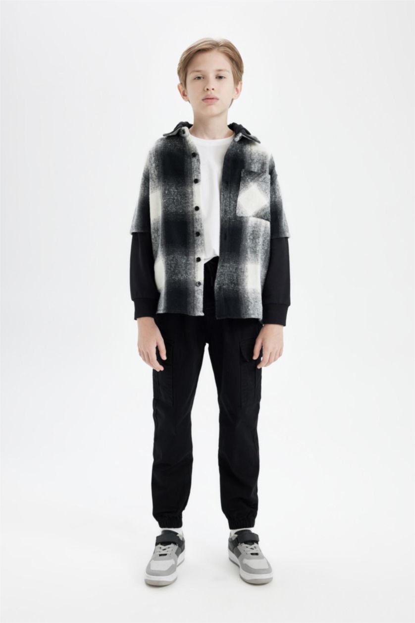 BOYS & TEENS Black Cargo Jogger Gabardine Trousers