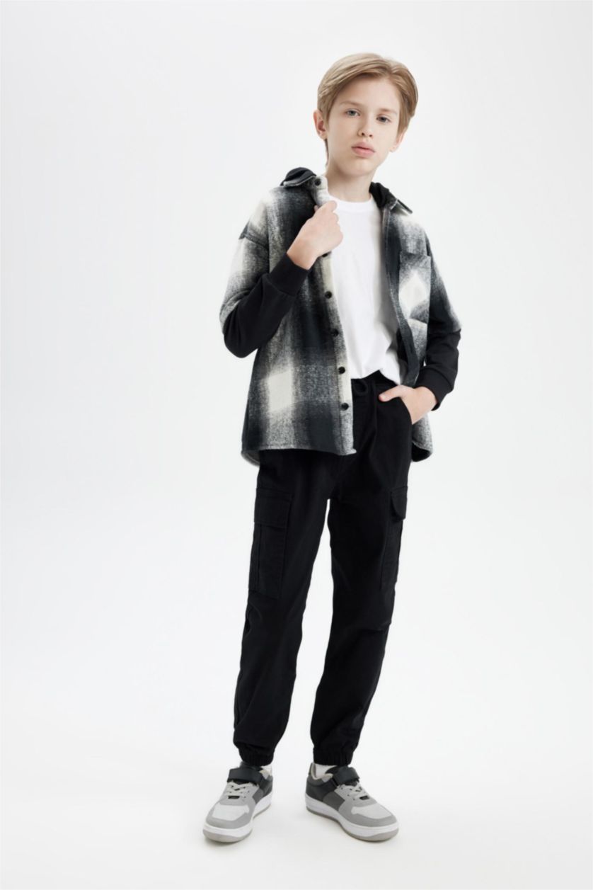 BOYS & TEENS Black Cargo Jogger Gabardine Trousers