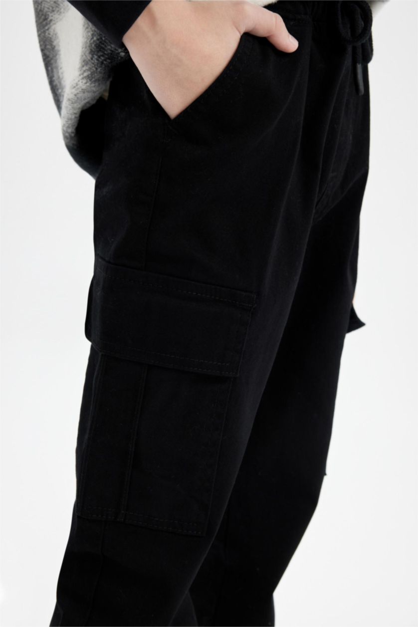 BOYS & TEENS Black Cargo Jogger Gabardine Trousers