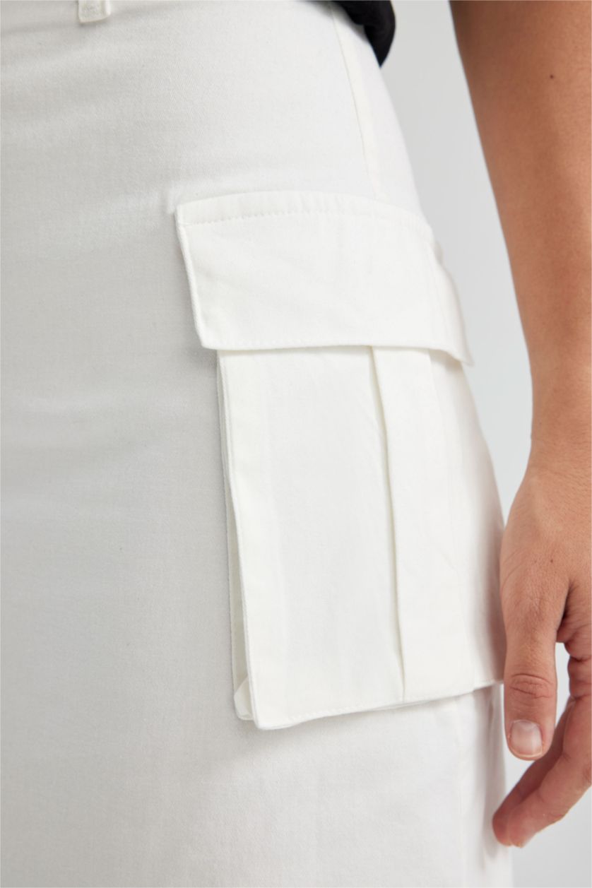 Woman White A Cut Gabardine Normal Waist Mini Skirt