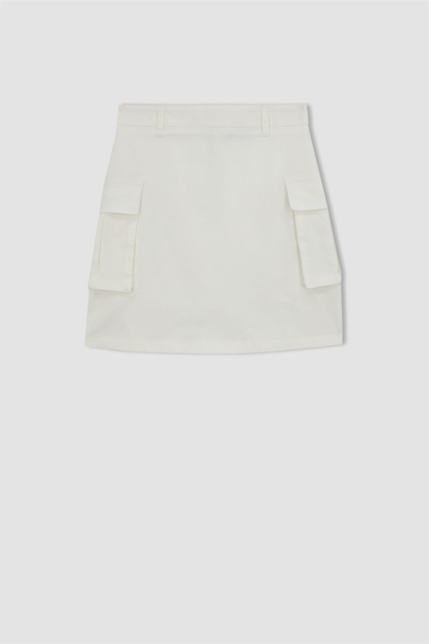 Woman White A Cut Gabardine Normal Waist Mini Skirt