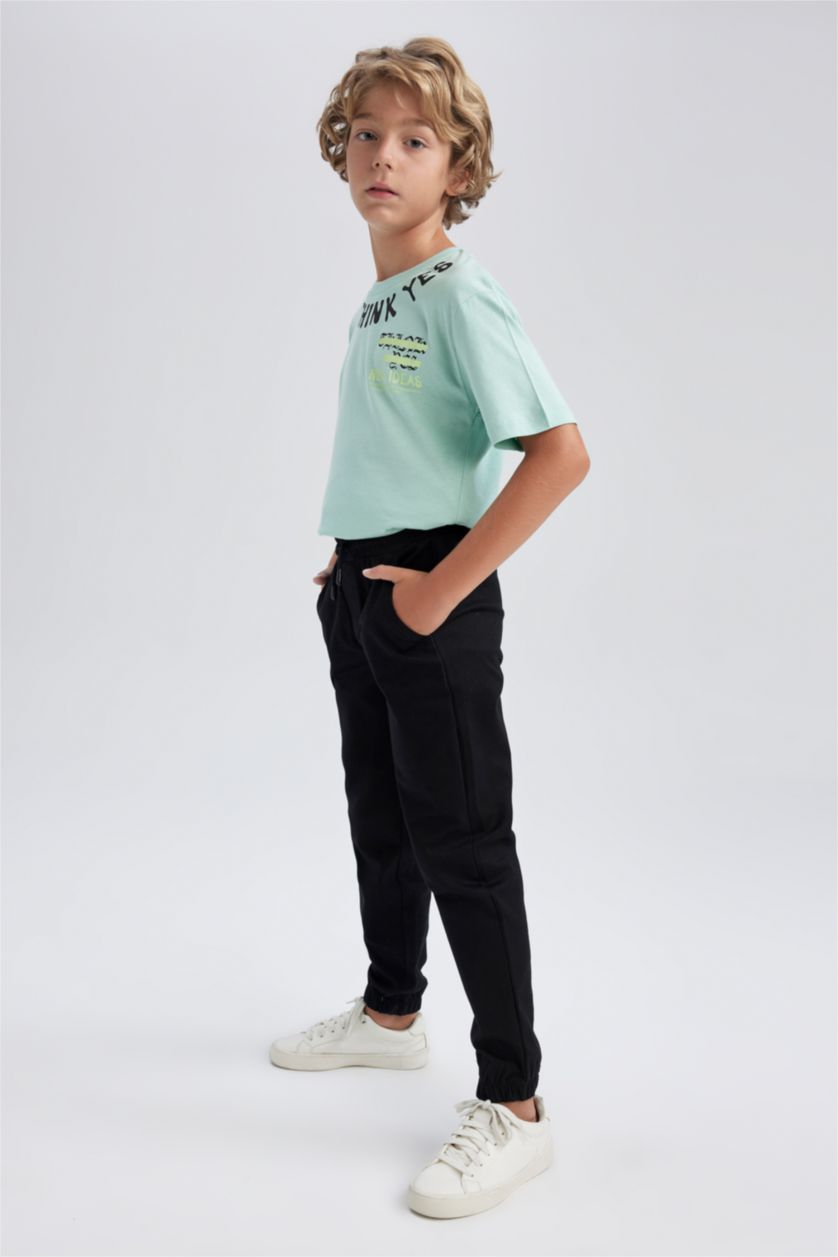 BOYS & TEENS Black Boy Jogger Jogger Foot Gabardine Trousers