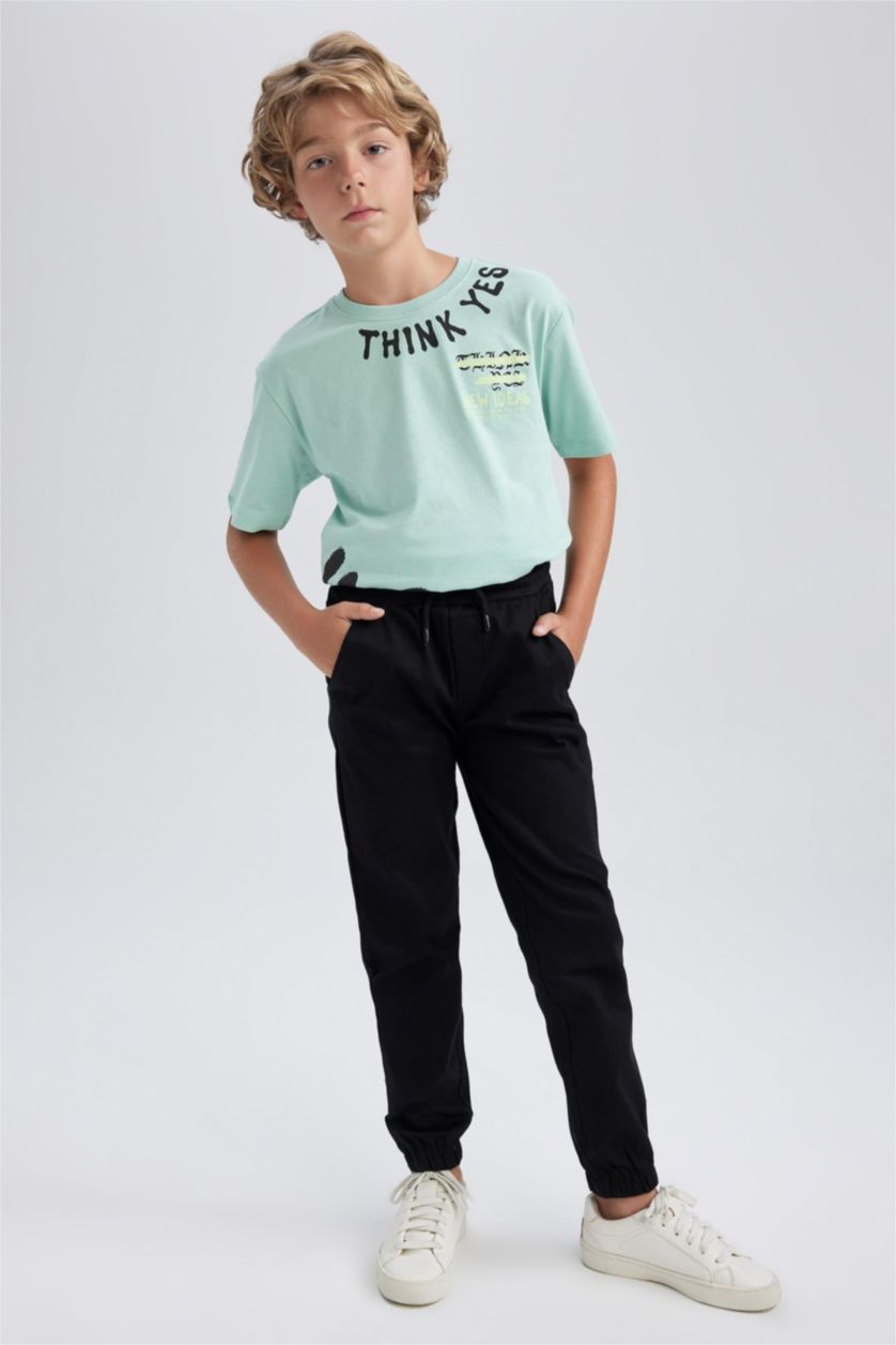 BOYS & TEENS Black Boy Jogger Jogger Foot Gabardine Trousers