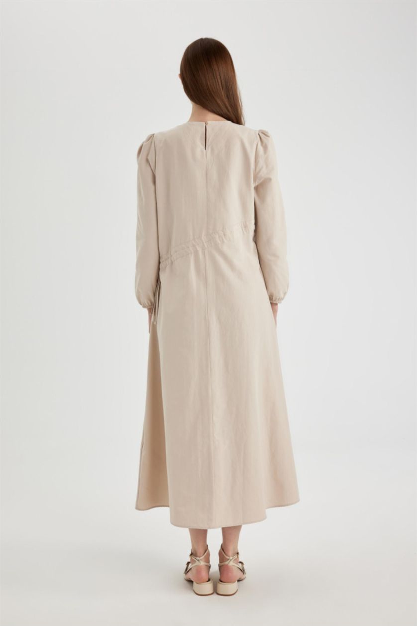 Woman Sand Regular Fit Crew Neck Poplin Dress