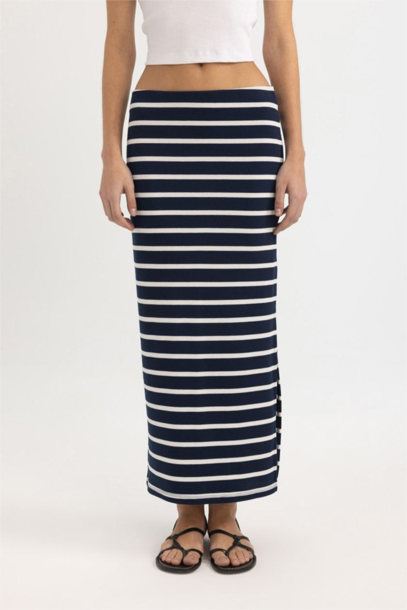 FEMME Marin Jupe En Tricot Rayée Taille Normale