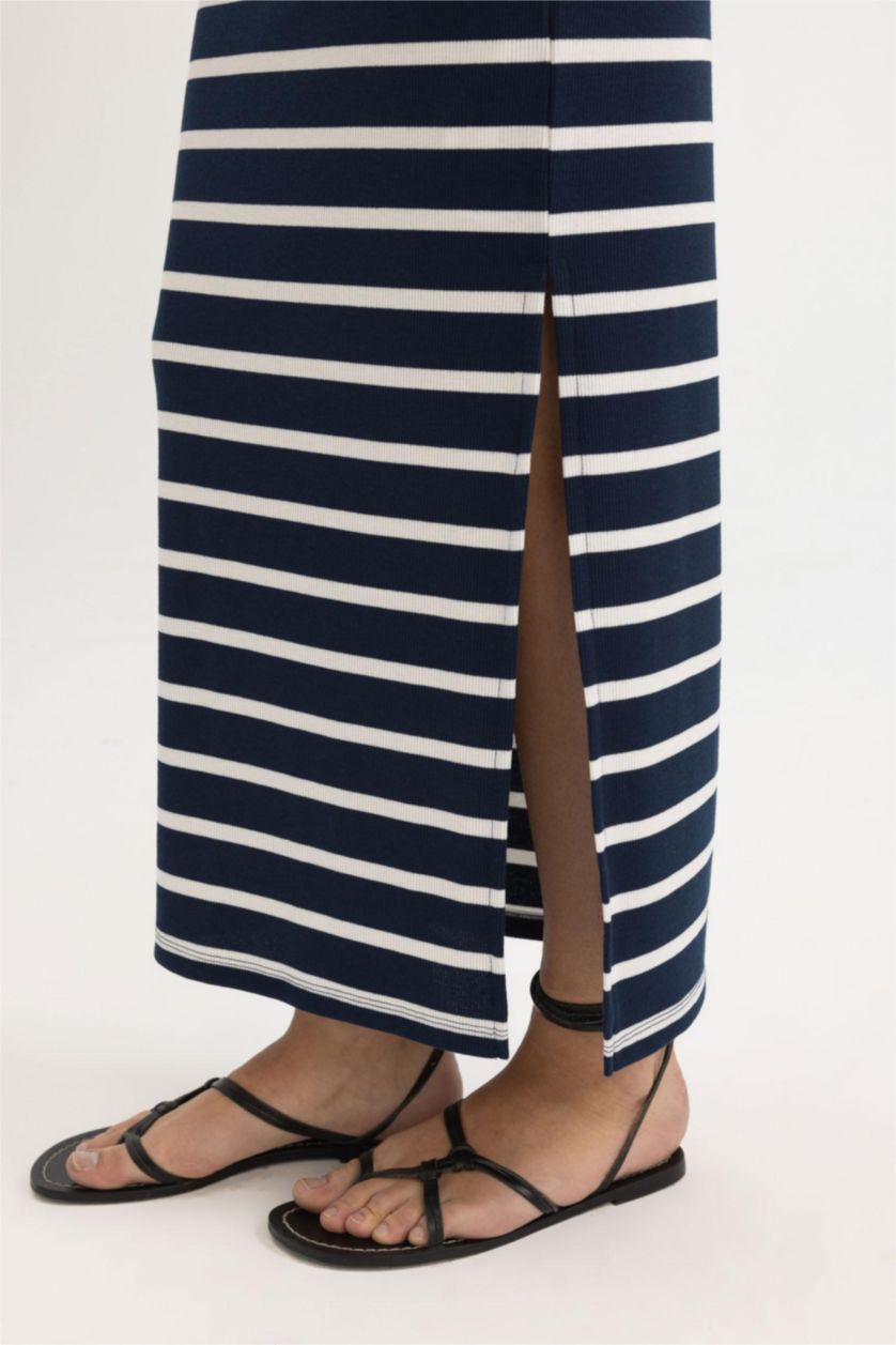 FEMME Marin Jupe En Tricot Rayée Taille Normale