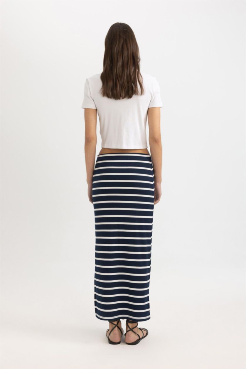 FEMME Marin Jupe En Tricot Rayée Taille Normale