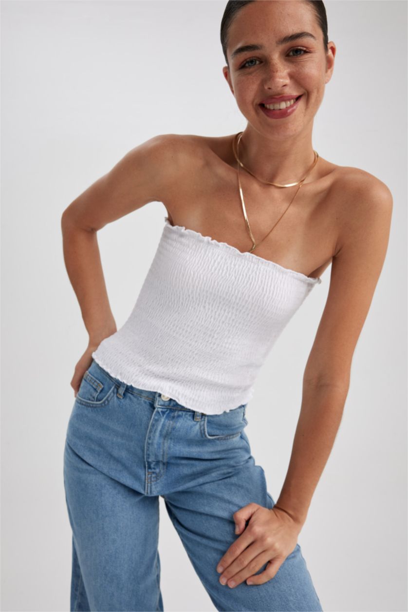 نساء أبيض فانيلة سليم فيت قطن بدون حمالات