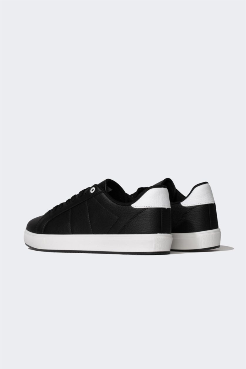 رجالي أسود سنيكرز رجالي جلد صناعي برباط