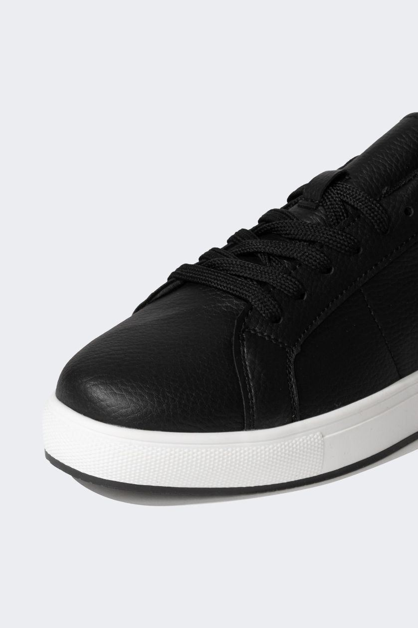 رجالي أسود سنيكرز رجالي جلد صناعي برباط