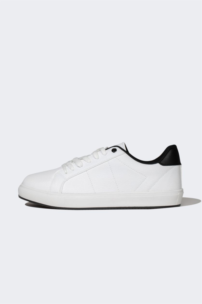 رجالي أبيض (000) سنيكرز رجالي جلد صناعي برباط