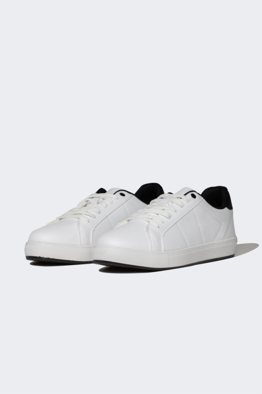 رجالي أبيض (000) سنيكرز رجالي جلد صناعي برباط