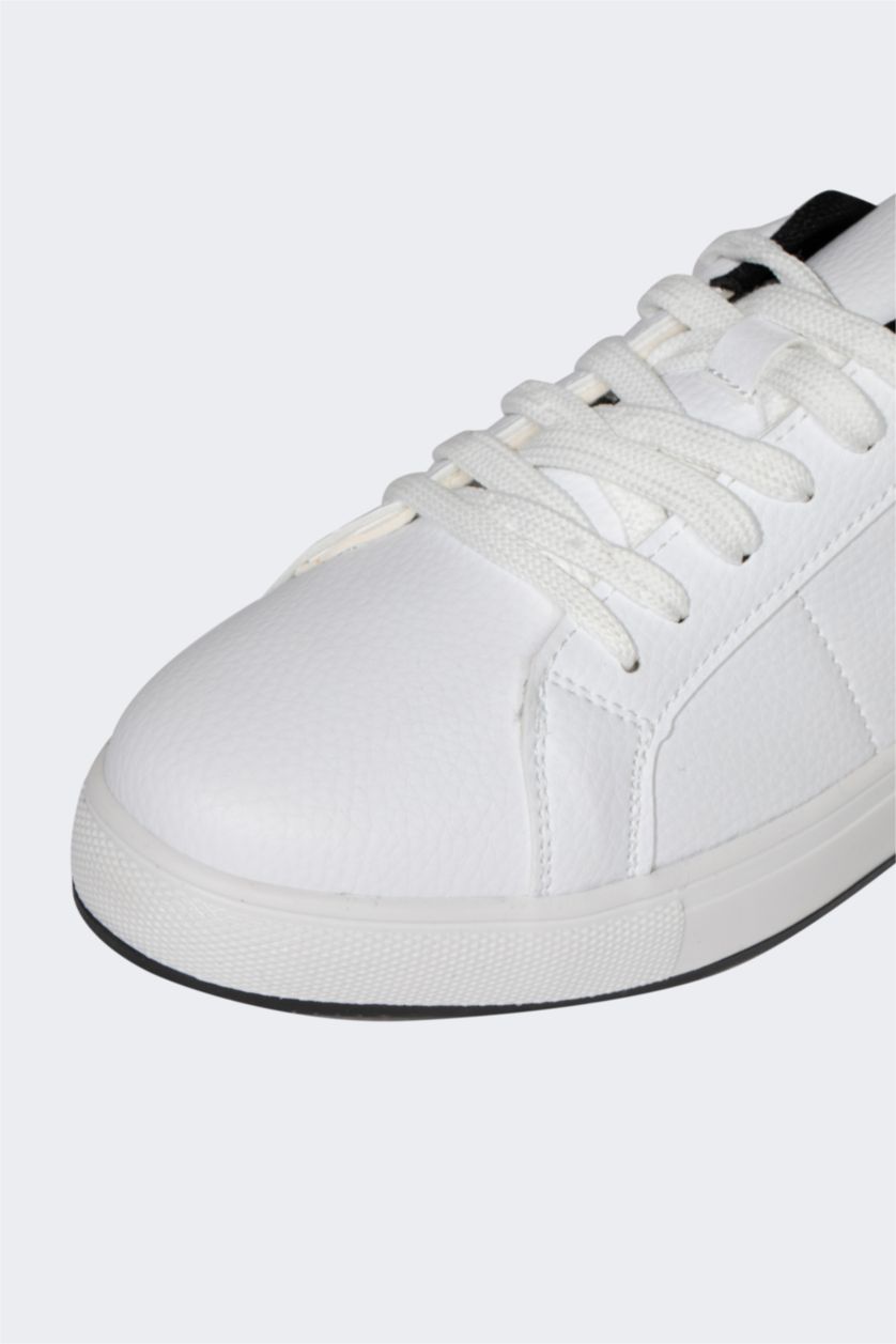 رجالي أبيض (000) سنيكرز رجالي جلد صناعي برباط