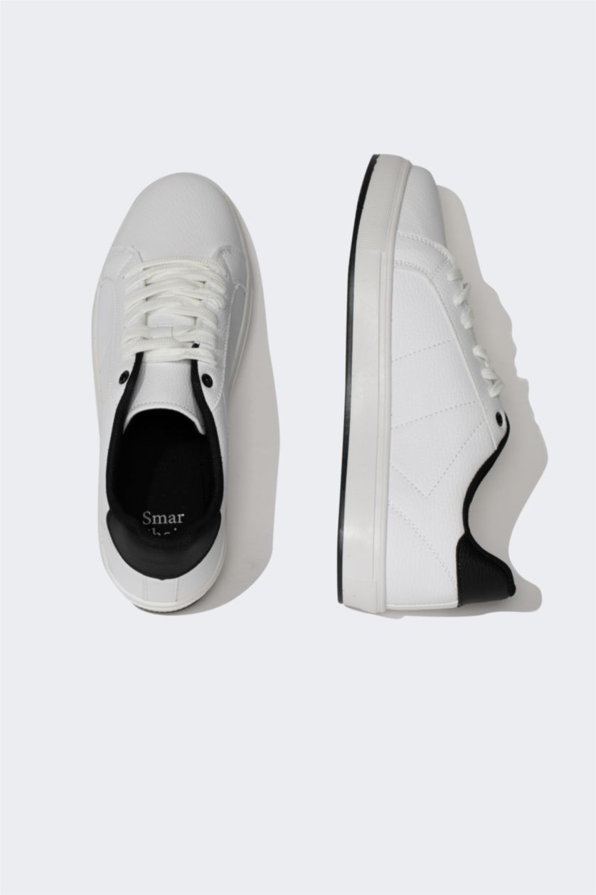 رجالي أبيض (000) سنيكرز رجالي جلد صناعي برباط