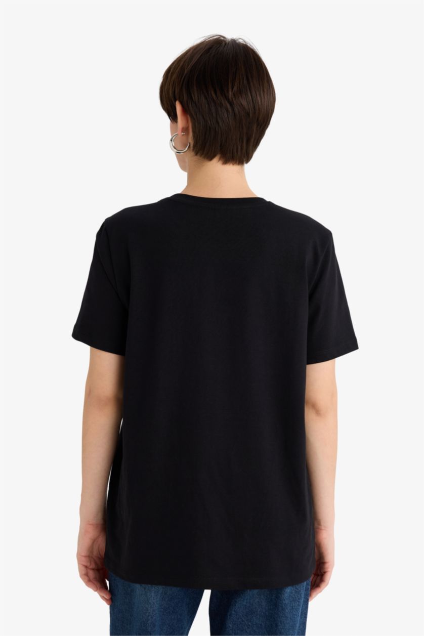 WOMAN Black Regular Fit Crew Neck Basic Premium T-shirt