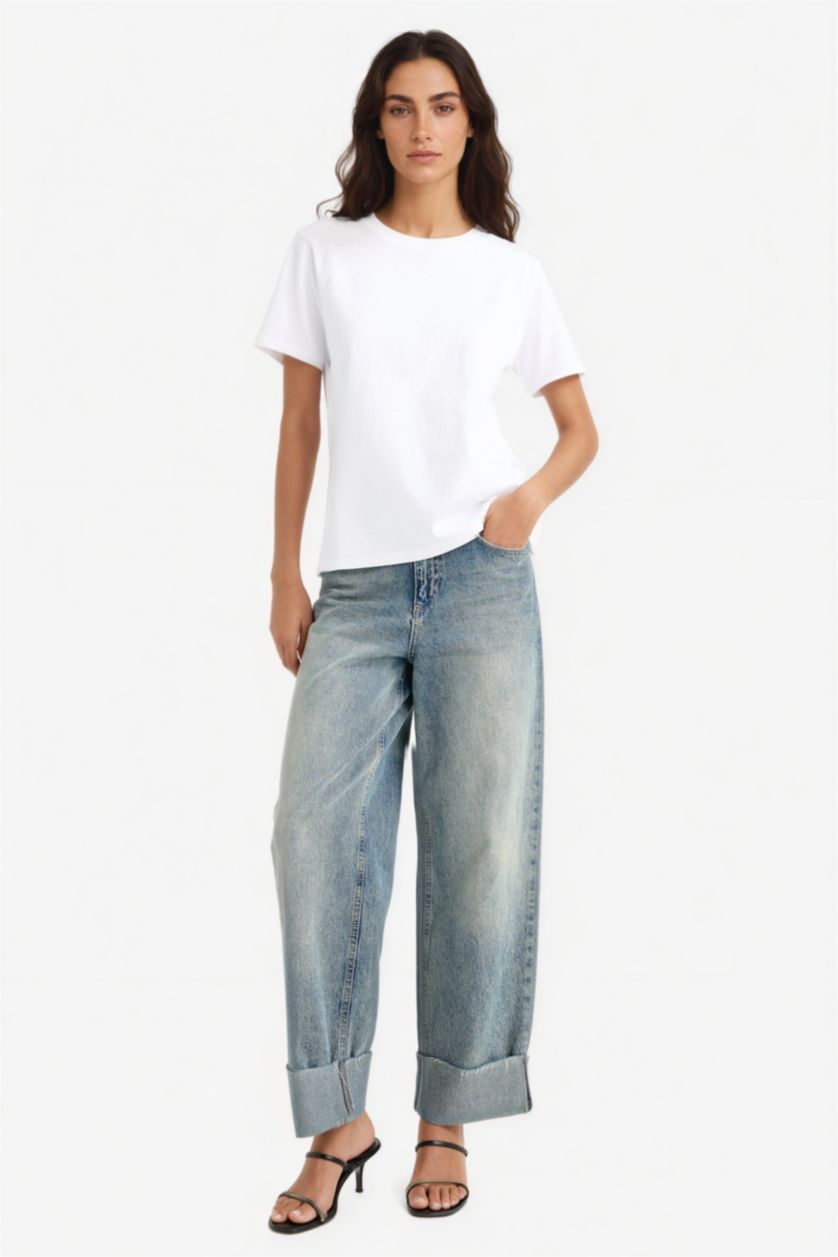 Kadın Beyaz %100 Pamuk Basıc Premıum Tişört