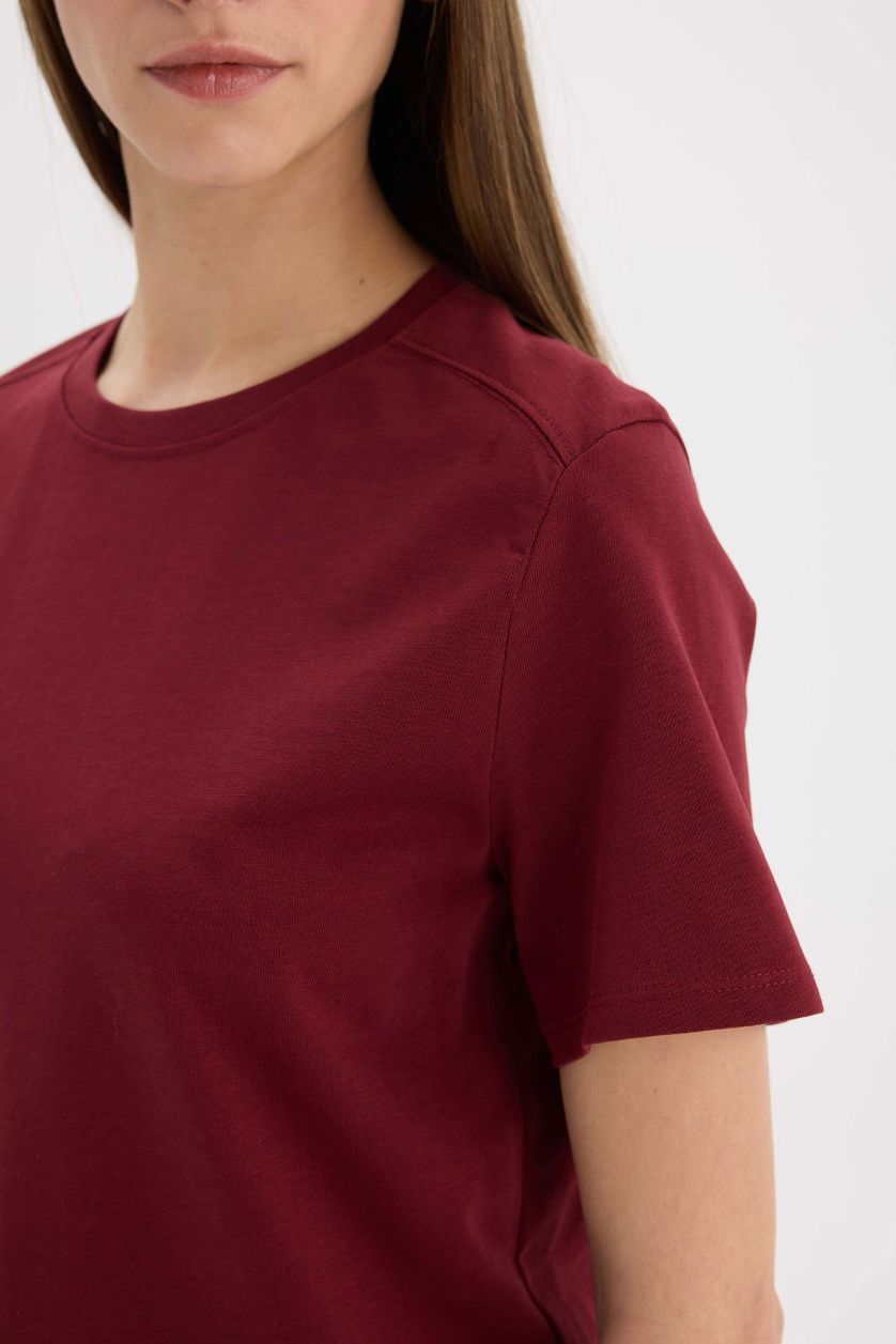 WOMAN Bordeaux Regular Fit Crew Neck Basic Premium Burgundy T-Shirt